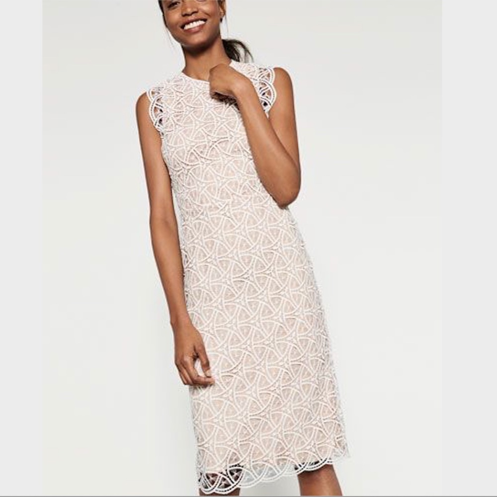 ZARA Woman Lace Laser Cut White Nude Midi Dress Size XS